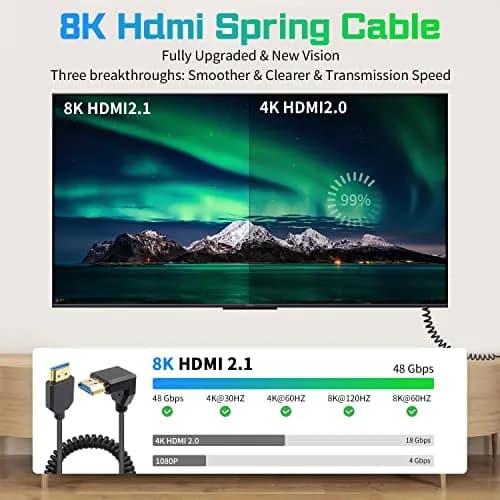 Duttek 8K HDMI Coiled Cable 1.2m (4ft) | Down Angled Male-to-Male, 48Gbps High Speed for 4K@120Hz/8K@60Hz thumbnail 6