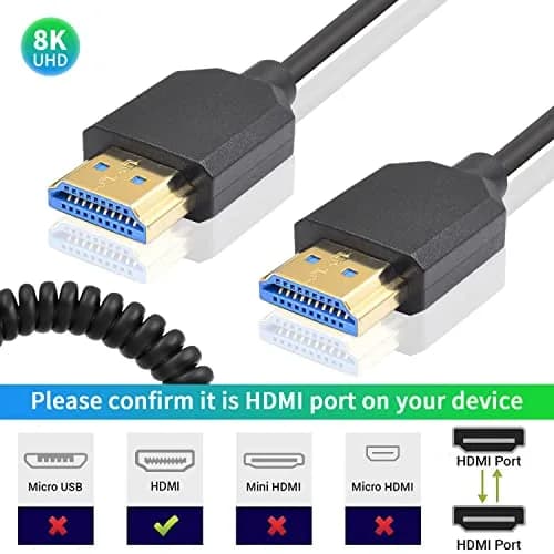 Duttek 8K HDMI Coiled Cable 1.2m (4 ft) | Ultra Thin Retractable HDMI 2.1 Cable for PS5, Xbox Series X/S, RTX 4080, ATOMOS Ninja V thumbnail 3