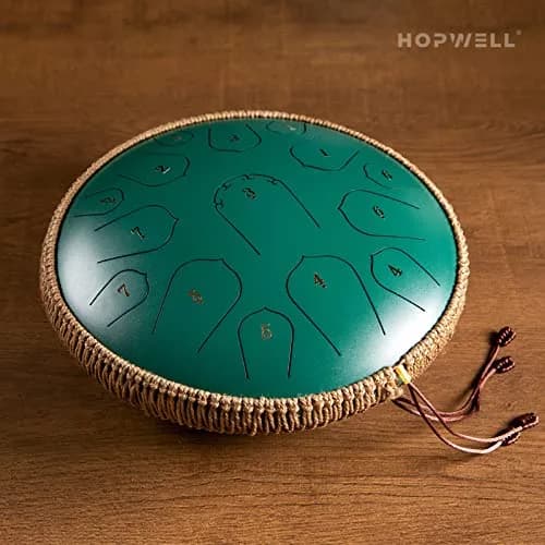 HOPWELL Steel Tongue Drum 15 Notes 14 Inch | Hand Pan with Music Book, Mallets, Carry Bag, D Major, Green thumbnail 2