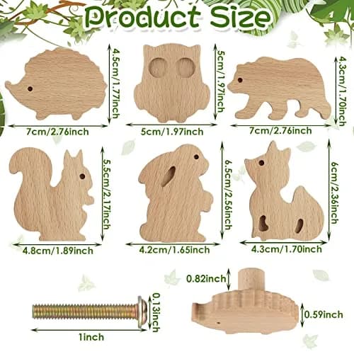 Qunclay Wooden Animal Dresser Knob Forest Animal | Cute Handcrafted Drawer Pulls for Furniture thumbnail 2