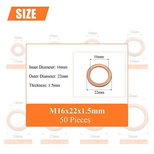 HELIFOUNER M16x22x1.5mm Copper Washers 50 Pieces | Sealing & High Heat Resistance thumbnail 3