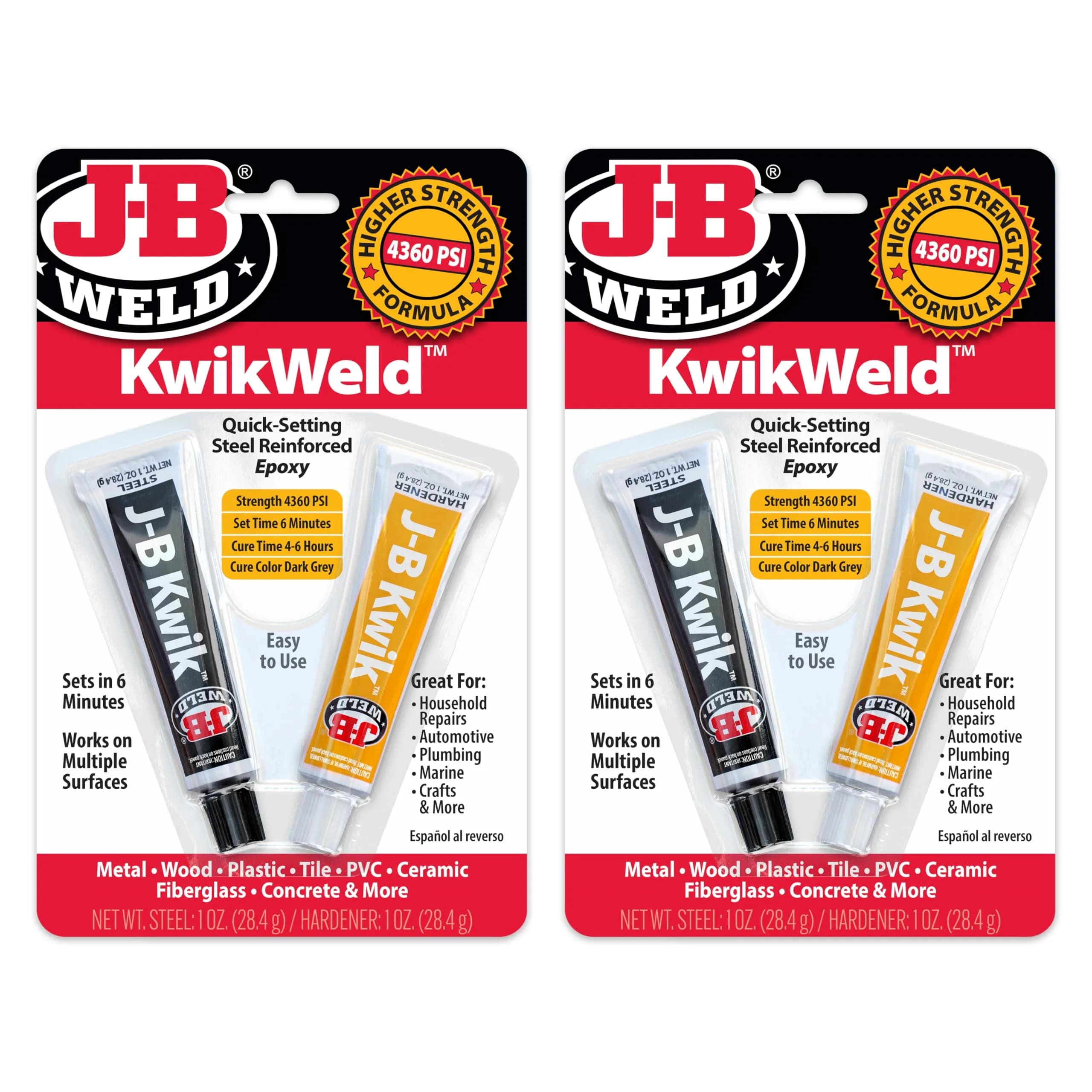 J-B Weld KwikWeld Steel Reinforced Epoxy 2 oz (59 ml) | Fast-Setting Metal Repair Adhesive - main product image