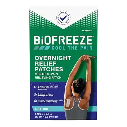 Biofreeze Overnight Pain Relief Patches, Cooling Menthol Pain Patch, 4 Count (Pack of 1) | 8-Hour Targeted Relief thumbnail 1