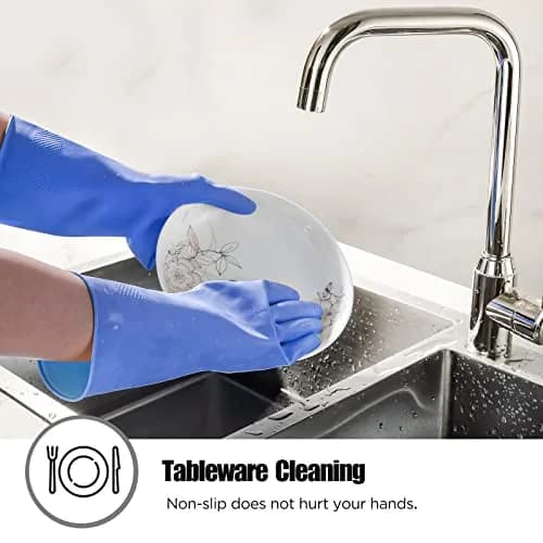 IUCGE XL Rubber Gloves for Kitchen & Household Cleaning | Reusable, Fish-Scale Grip, Blue thumbnail 3