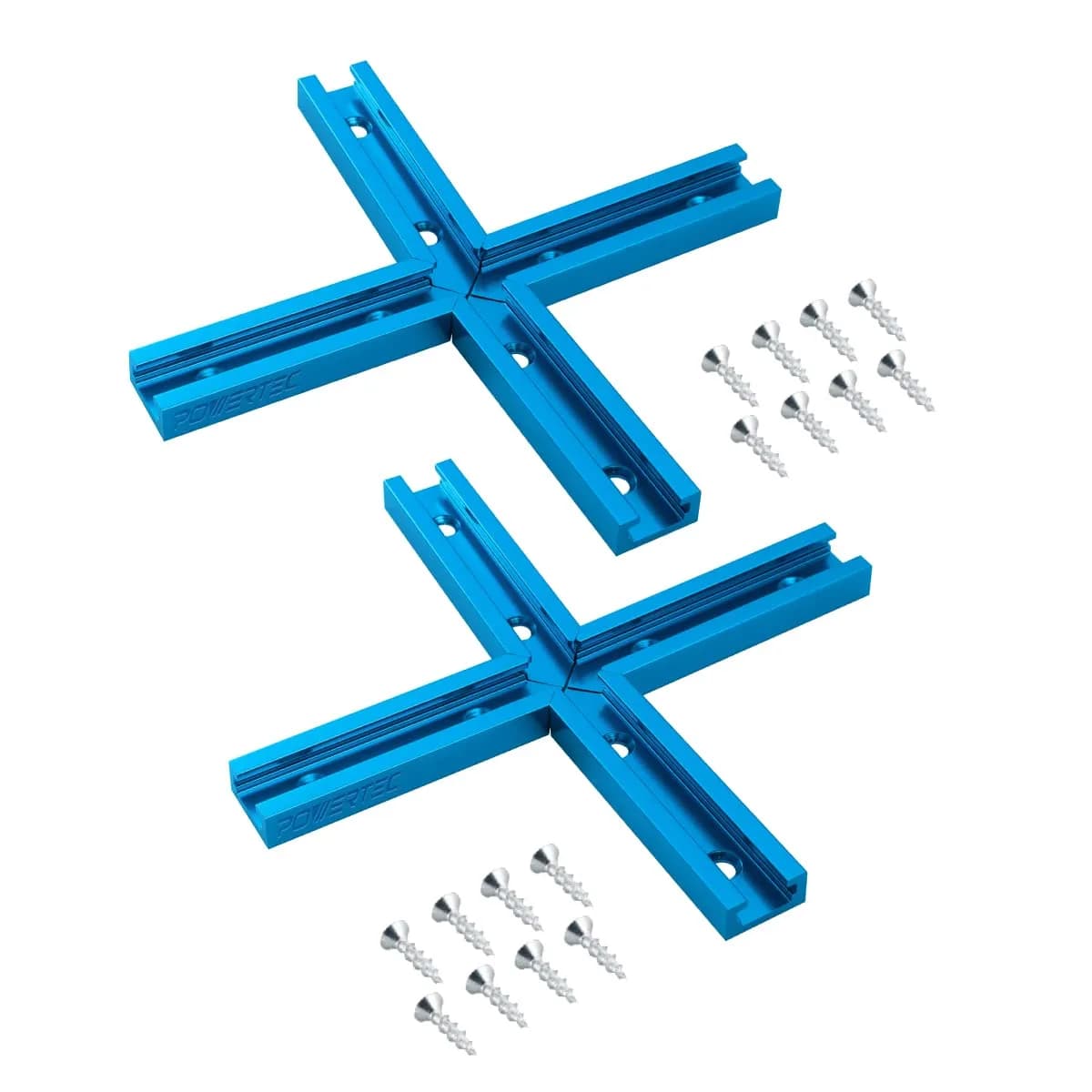 POWERTEC 71704V 3" T-Track Intersection Kit with Predrilled Mounting Holes & Wood Screws, 2 Sets | Aluminum T-Track Accessories for Woodworking Fixtures — 3" Intersection kit (2 Sets)