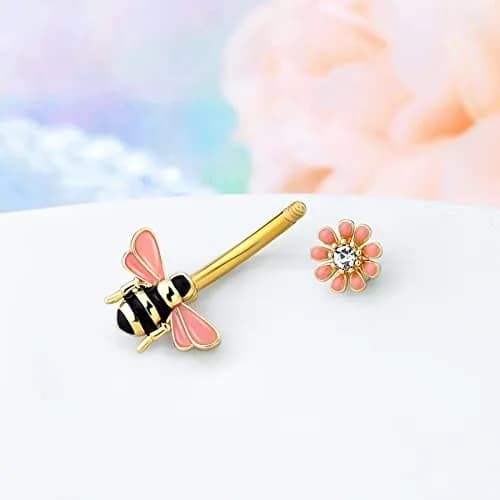 CM Crareesi Mania Belly Button Ring 14G Stainless Steel Bee & Flower Design | Cute Navel Piercing Jewelry with 10mm Diameter thumbnail 6