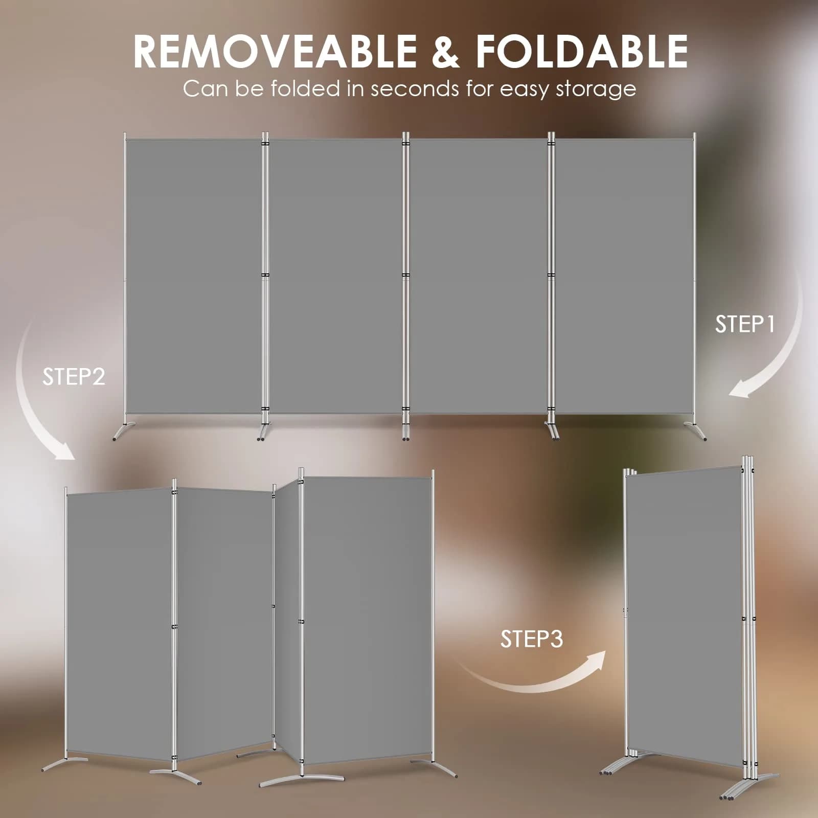 RANTILA 4 Panel Room Divider 213 cm (71" H) | Freestanding Privacy Screen for Home & Office - view 5