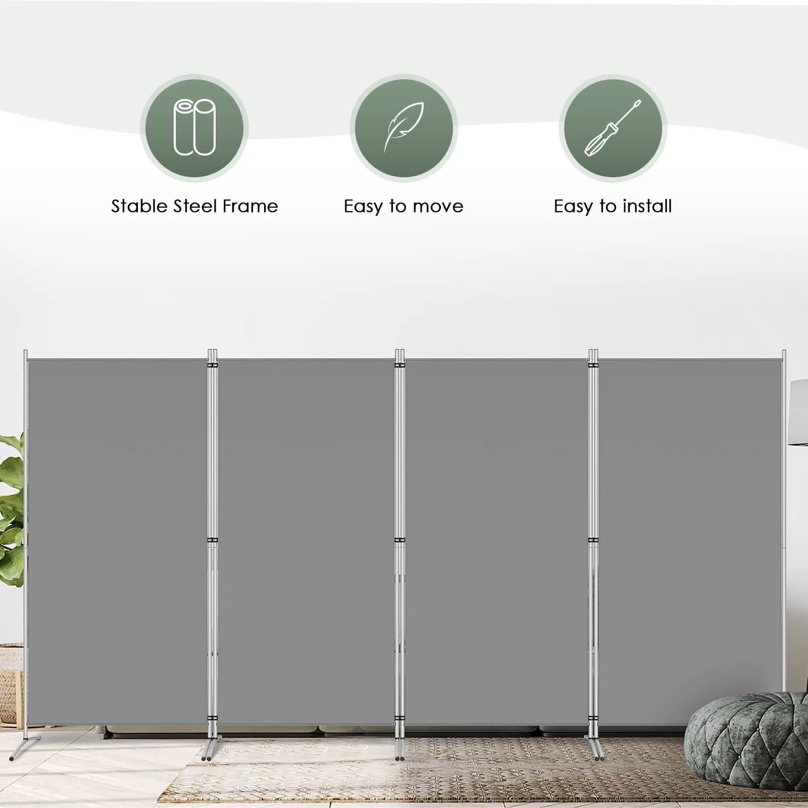 RANTILA 4 Panel Room Divider 213 cm (71" H) | Freestanding Privacy Screen for Home & Office - view 7