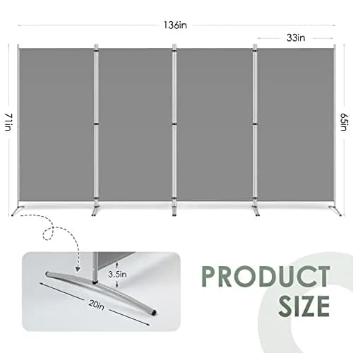 RANTILA 4 Panel Room Divider 213 cm (71" H) | Freestanding Privacy Screen for Home & Office thumbnail 2