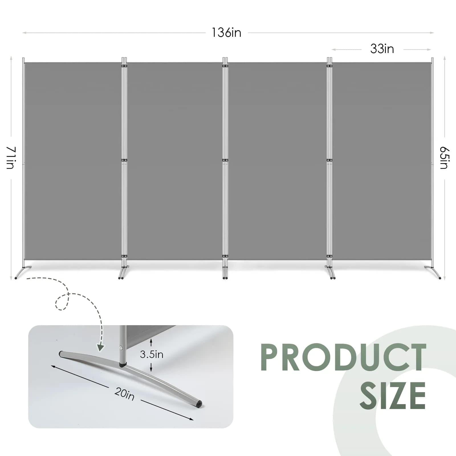 RANTILA 4 Panel Room Divider 213 cm (71" H) | Freestanding Privacy Screen for Home & Office - view 2
