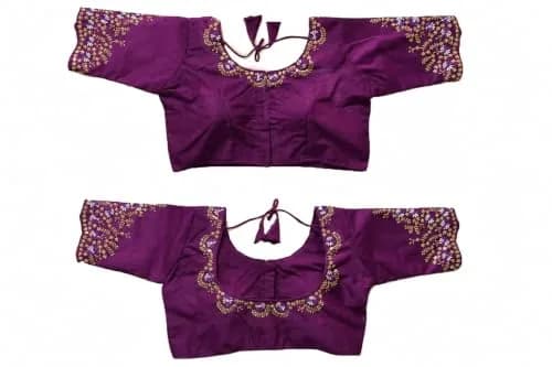 Pujia Mills Women's Silk Embroidery Work Blouse Purple 38 thumbnail 1