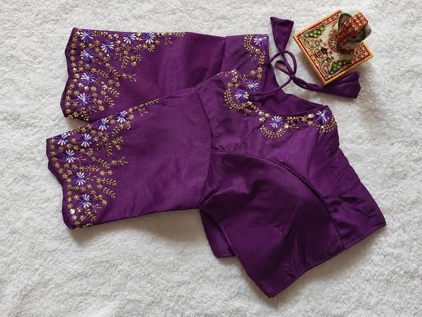 Pujia Mills Women's Silk Embroidery Work Blouse Purple 38 - view 2