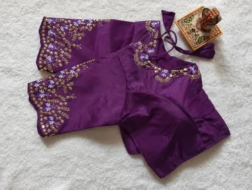 Pujia Mills Women's Silk Embroidery Work Blouse Purple 38 thumbnail 2