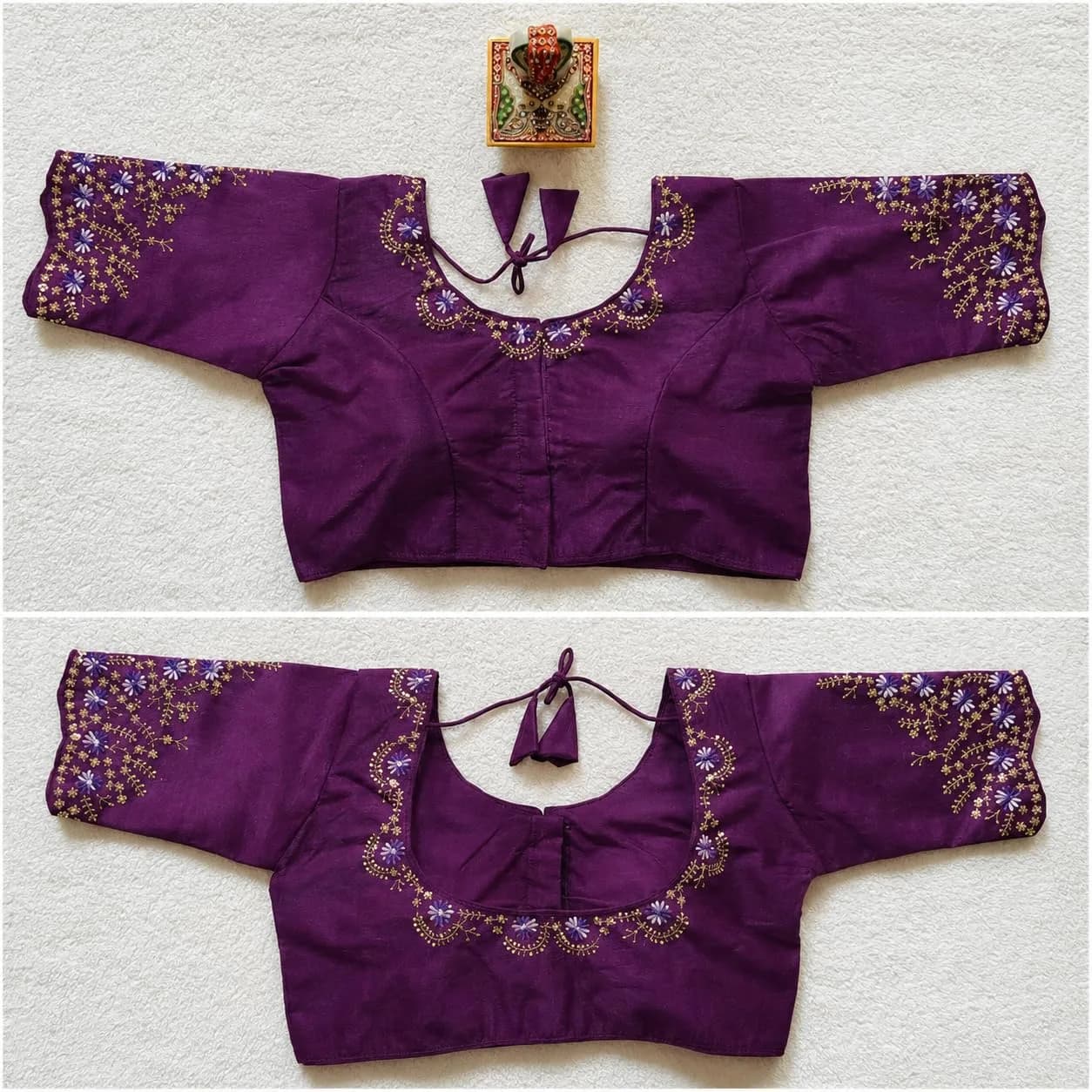 Pujia Mills Women's Silk Embroidery Work Blouse Purple 38 - view 3