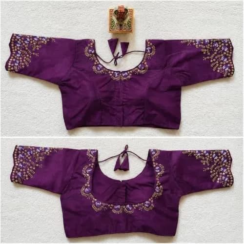 Pujia Mills Women's Silk Embroidery Work Blouse Purple 38 thumbnail 3