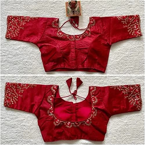 Pujia Mills Women's Silk Embroidery Work Blouse Burgundy 38 (96.5 cm) | Adjustable Fit for Sizes 38-42 thumbnail 3