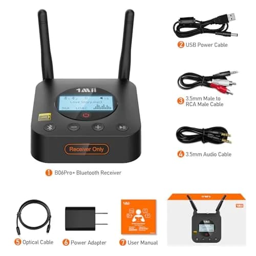 1Mii B06Pro+ Hi-Fi Bluetooth 5.3 Audio Receiver, LDAC Hi-Res Wireless Adapter for Home Stereo, 3.5mm AUX Optical Coaxial | Long Range, Volume Control thumbnail 8
