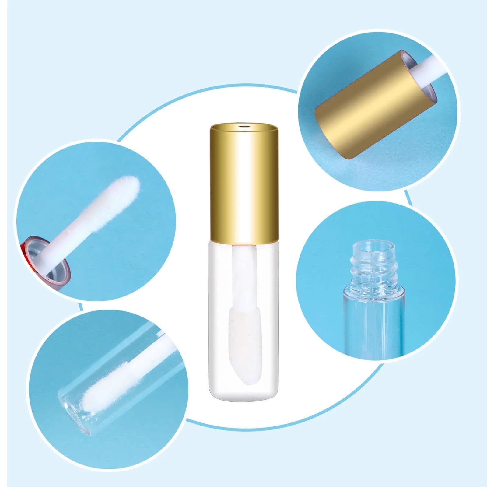 Mydio Clear Mini Lip Gloss Tubes 1.2ml (0.04 Fl Oz) | Pack of 50 Gold Lid Containers - view 2