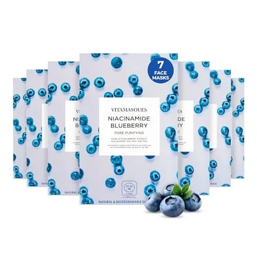 Vitamasques Niacinamide Blueberry Face Sheet Mask, 7 Pack | Brightening & Hydrating Korean Mask for All Skin Types thumbnail 1