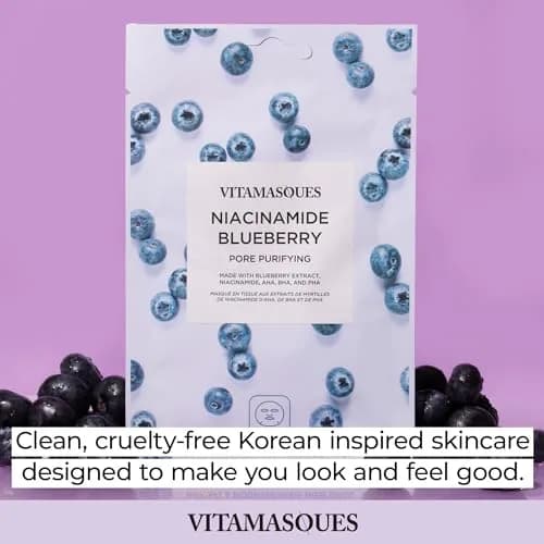 Vitamasques Niacinamide Blueberry Face Sheet Mask, 7 Pack | Brightening & Hydrating Korean Mask for All Skin Types thumbnail 6