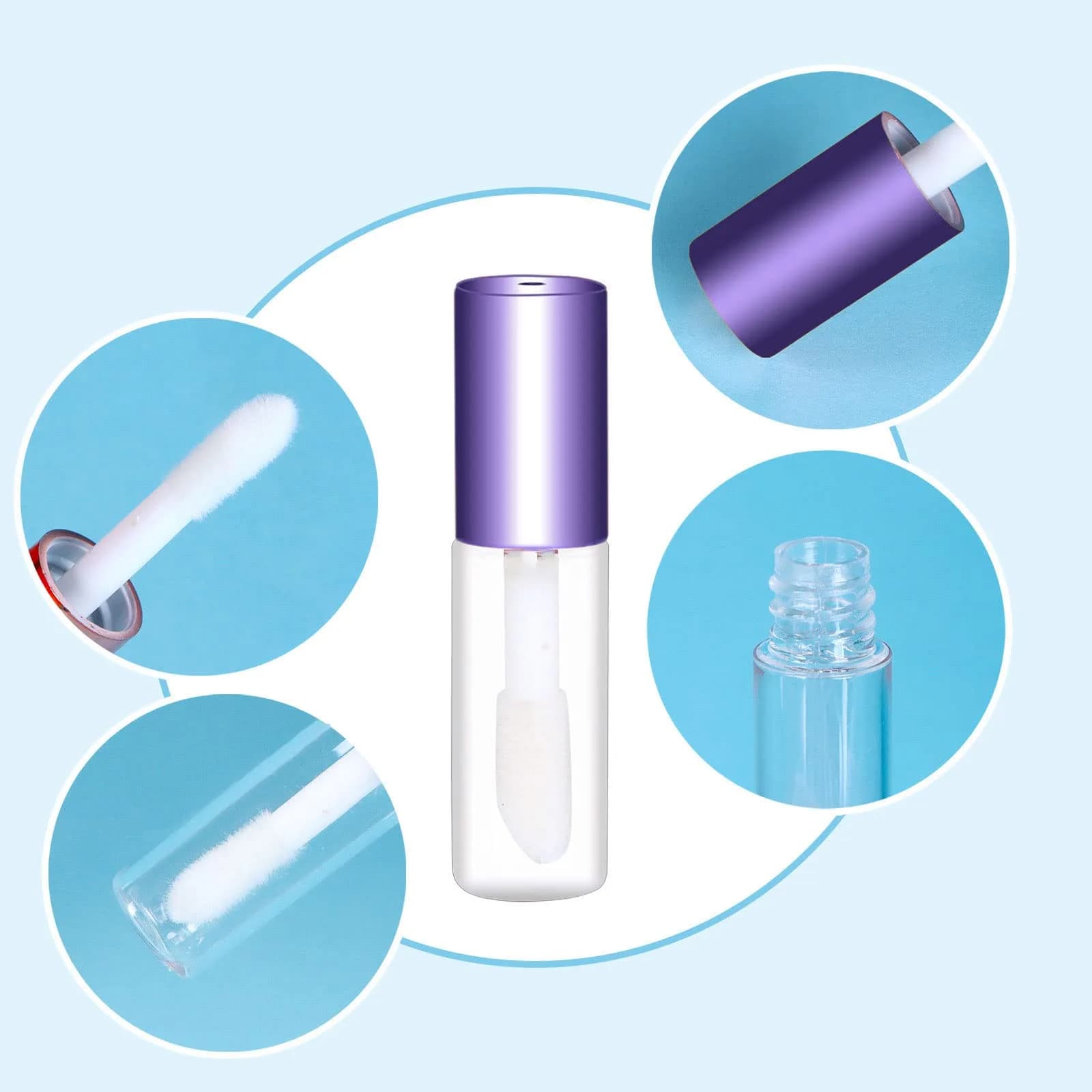 Mydio Clear Mini Lip Gloss Tubes 50 Pack (1.2ml Each) | Leak-Proof Purple Lid Containers - view 2