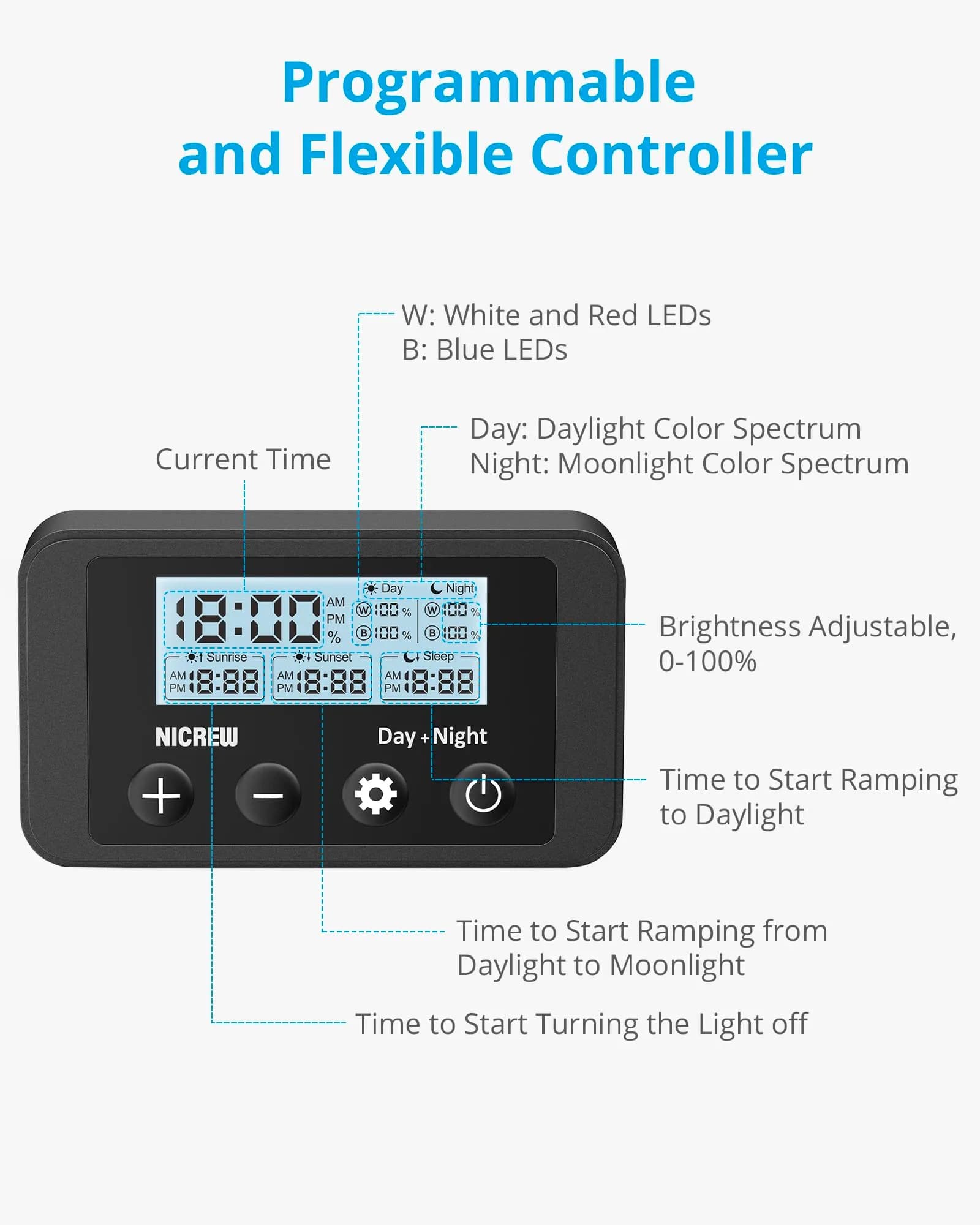 NICREW Clip-on Marine Aquarium Light for Coral Reef Tank | 10W LED, Blue & White Spectrum, Adjustable Brightness - view 7