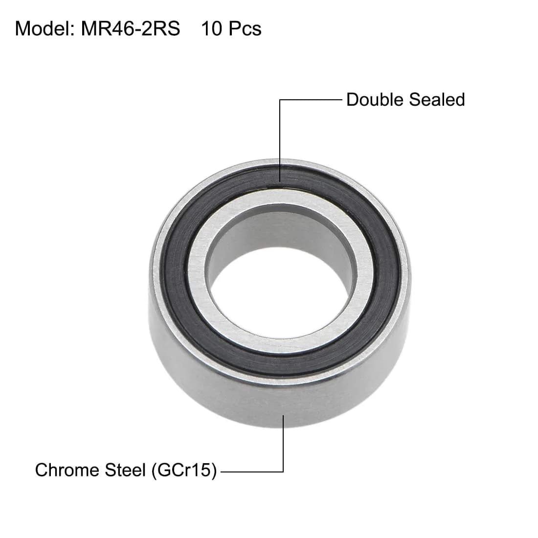 uxcell MR116-2RS Ball Bearings 6mm Inner Dia 11mm OD 4mm Bore Double Sealed Chrome Steel Z2 10pcs - view 2