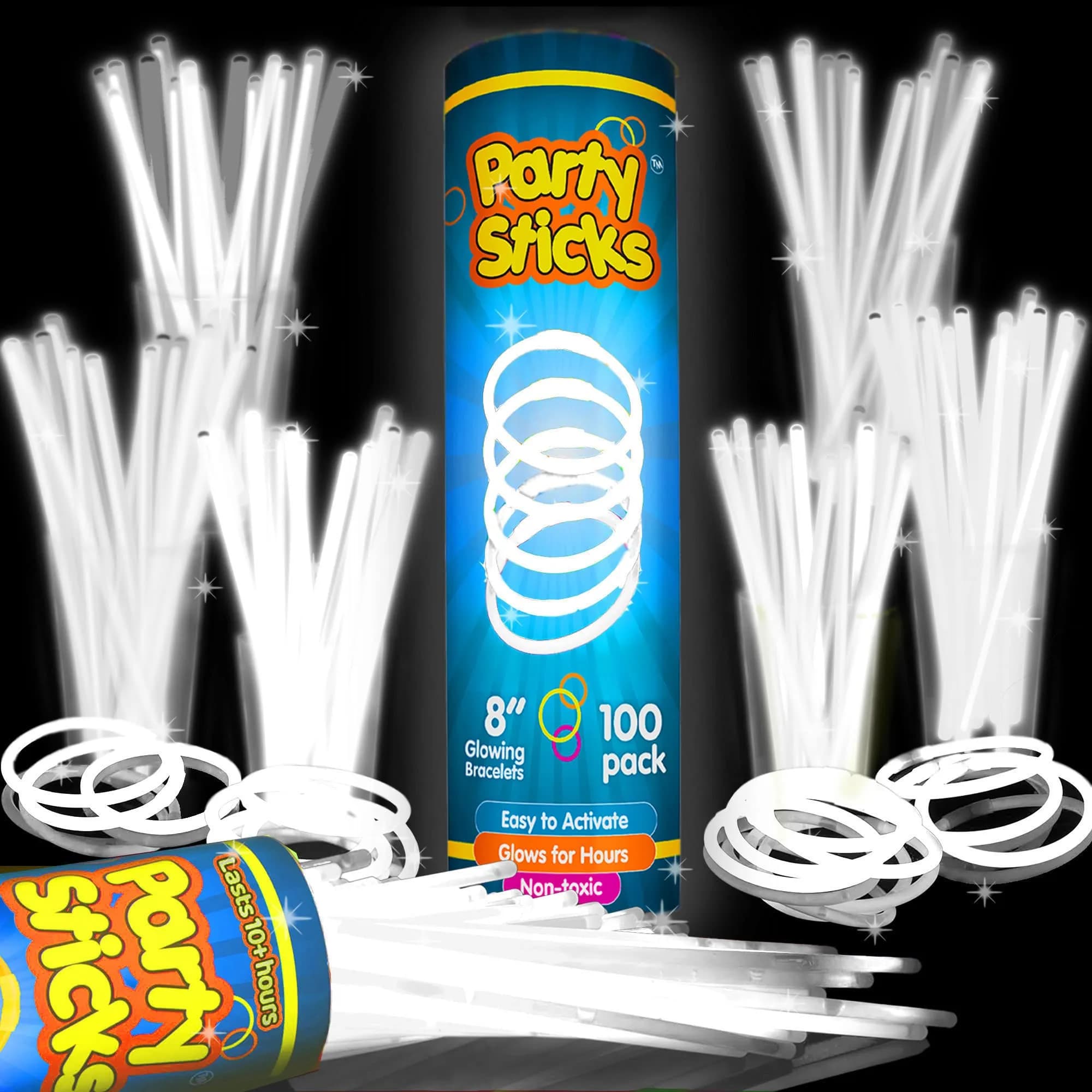PartySticks White Glow Sticks - 100 Pack with Connectors | Bright & Long-Lasting for Indian Parties - main product image