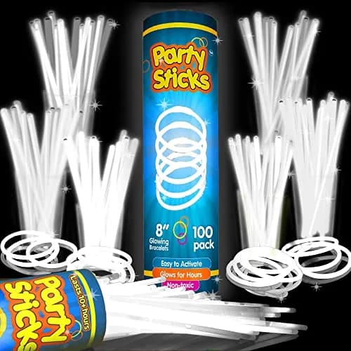 PartySticks White Glow Sticks 100-Pack | 10-14 Hour Glow, Waterproof, Kid-Safe thumbnail 1