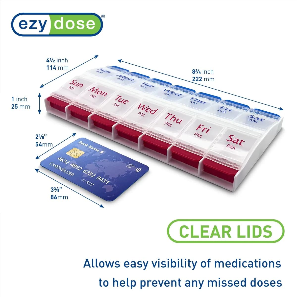 Ezy Dose Weekly AM/PM Pill Organizer X-Large Planner, 14 Compartments | Arthritis Foundation Ease-of-Use Commendation - view 2