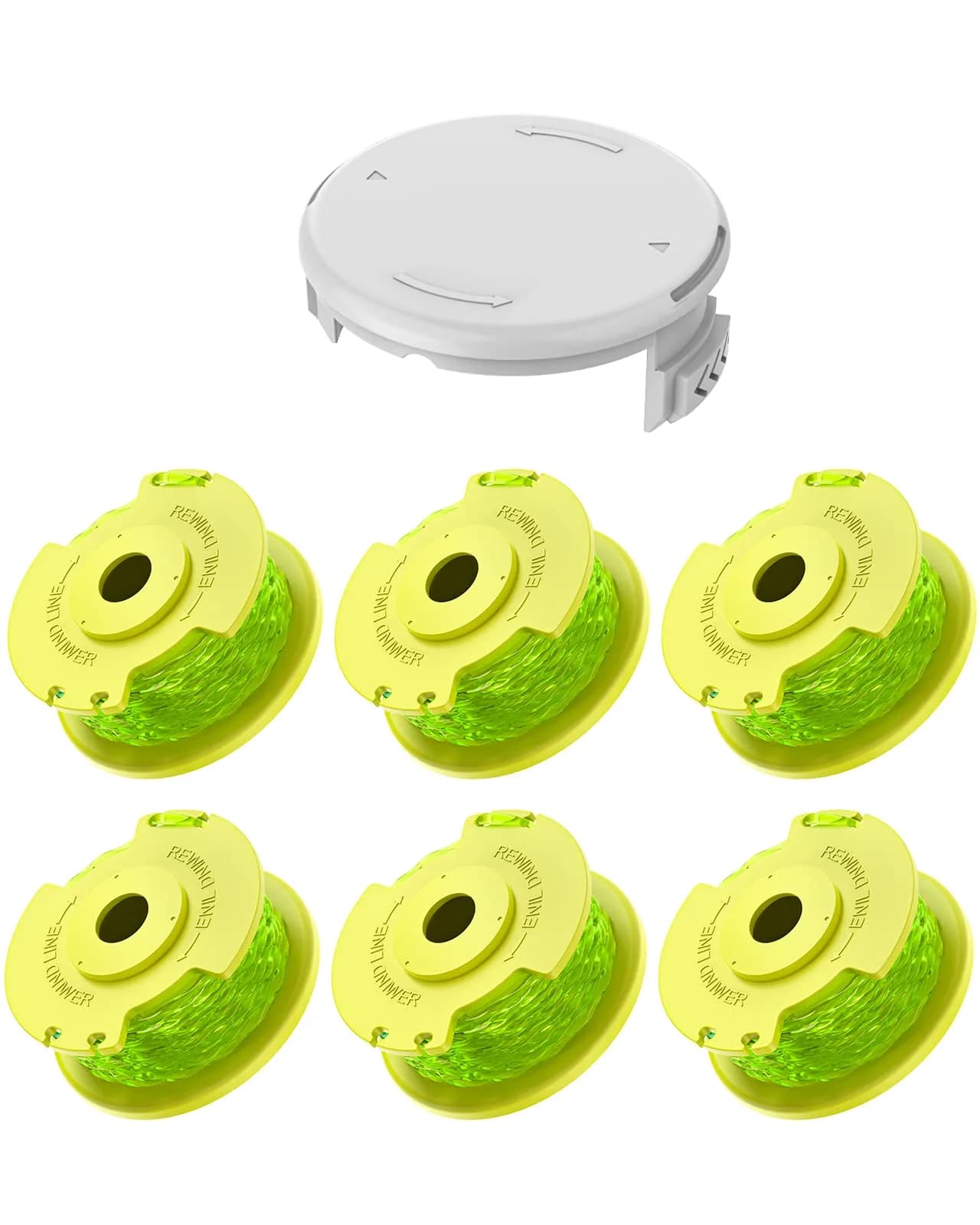 Eventronic Weed Wacker String Replacement for Ryobi ONE+ 0.08'' | 6 Spools & 1 Cap, Compatible with Ryobi 18V/24V/40V Trimmers — 6 Spools & 1 Cap