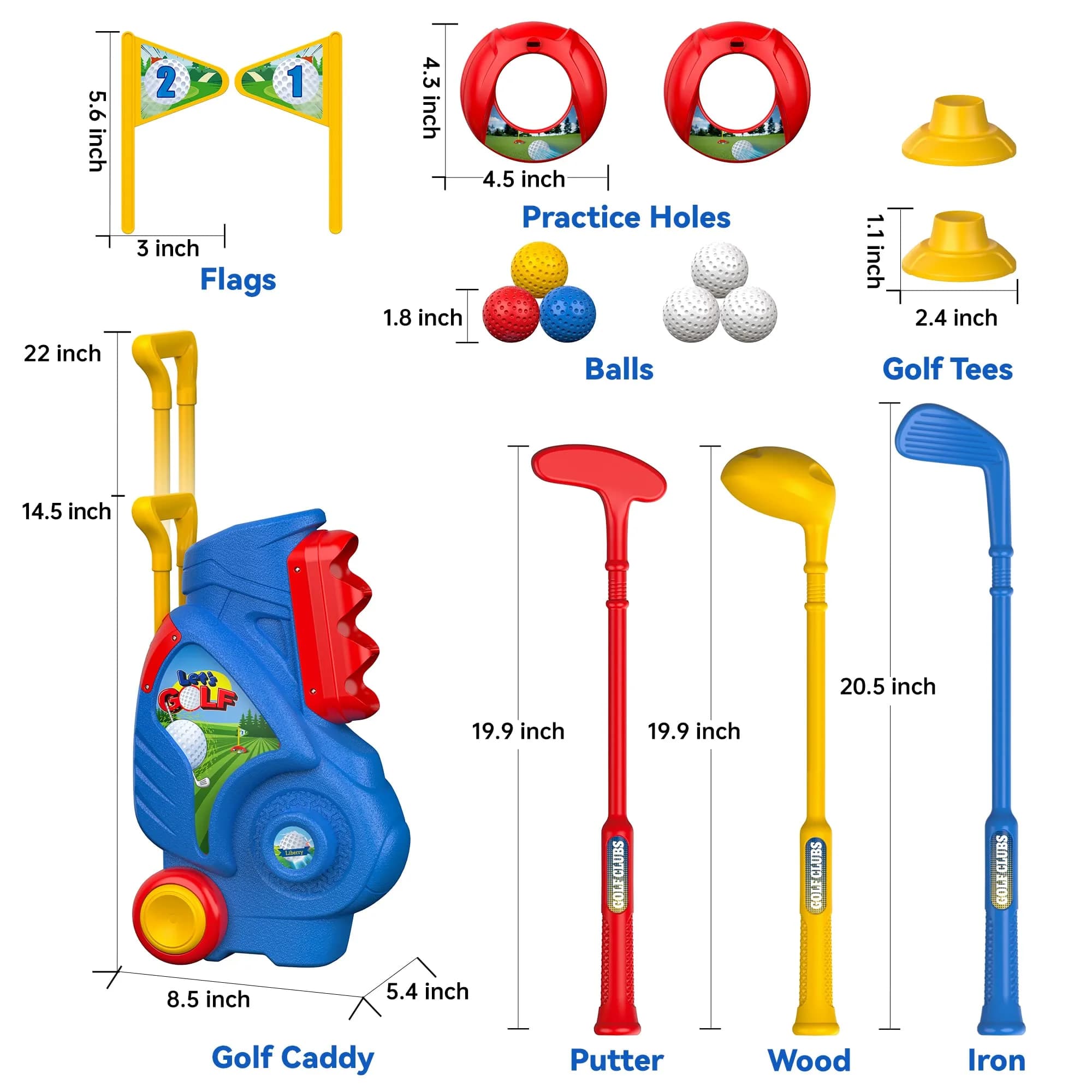 Liberry Toddler Golf Clubs Set Toy for 1-4 Years Old Boys Girls, Blue | Safe & Durable Plastic with 13-Piece Set - view 5