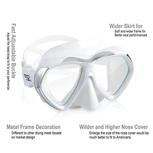 EXP VISION Adult Scuba Diving Mask, Anti-Fog Snorkel Goggles with Nose Cover & Wide Silicone Skirt | Tempered Glass Lens, 180° Panoramic View thumbnail 2
