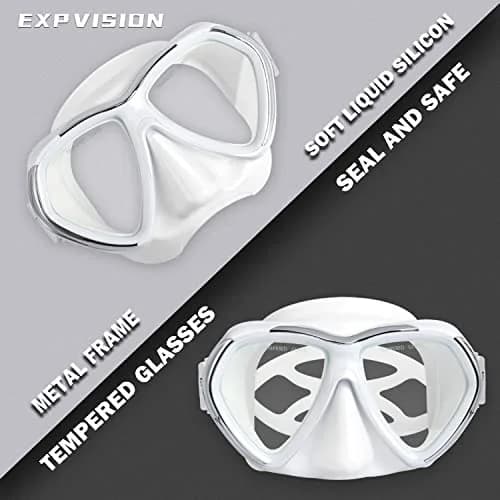 EXP VISION Adult Scuba Diving Mask, Anti-Fog Snorkel Goggles with Nose Cover & Wide Silicone Skirt | Tempered Glass Lens, 180° Panoramic View thumbnail 3