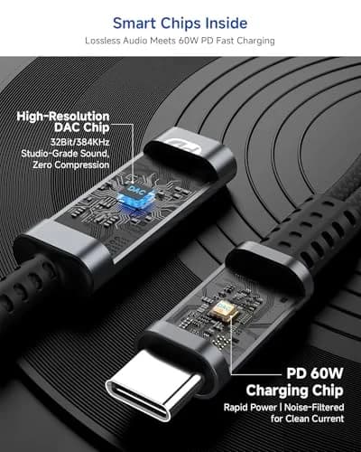 LERTOSEN USB C to 3.5mm Headphone & Charger Adapter | 60W PD Fast Charging, Hi-Res Audio, Compact Design (13cm) thumbnail 5
