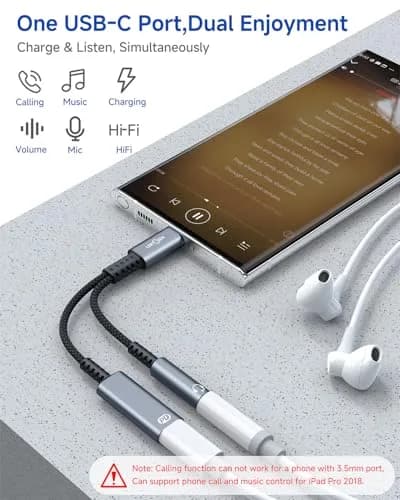 LERTOSEN USB C to 3.5mm Headphone & Charger Adapter | 60W PD Fast Charging, Hi-Res Audio, Compact Design (13cm) thumbnail 2