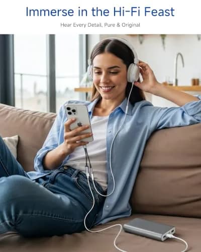 LERTOSEN USB C to 3.5mm Headphone & Charger Adapter | 60W PD Fast Charging, Hi-Res Audio, Compact Design (13cm) thumbnail 3