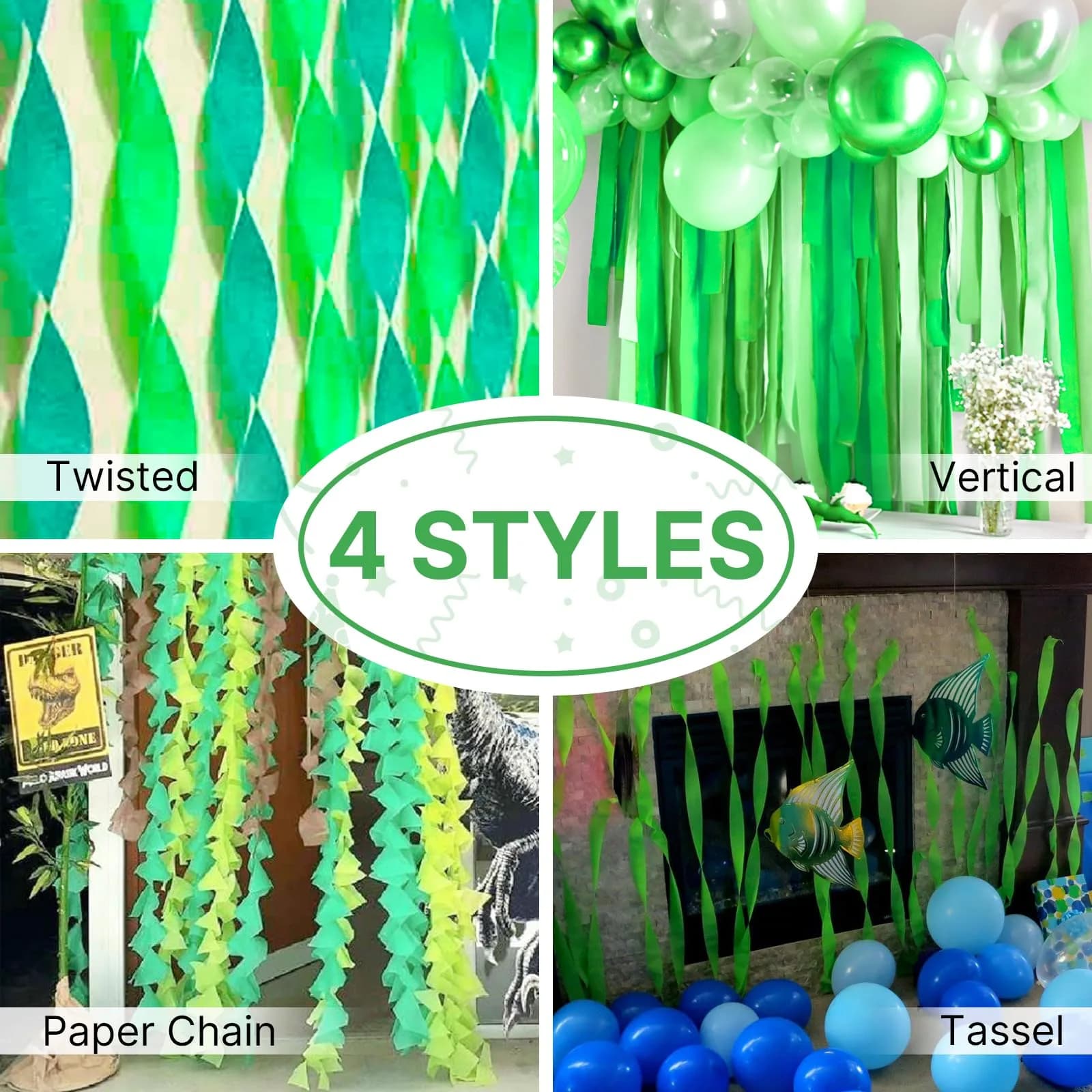 PartyWoo Lime Green Crepe Paper Streamers 4 Rolls 328 FT | FSC-Certified Paper for Parties - view 5