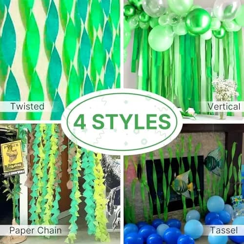PartyWoo Lime Green Crepe Paper Streamers 4 Rolls 328 FT | FSC-Certified Paper for Parties thumbnail 5
