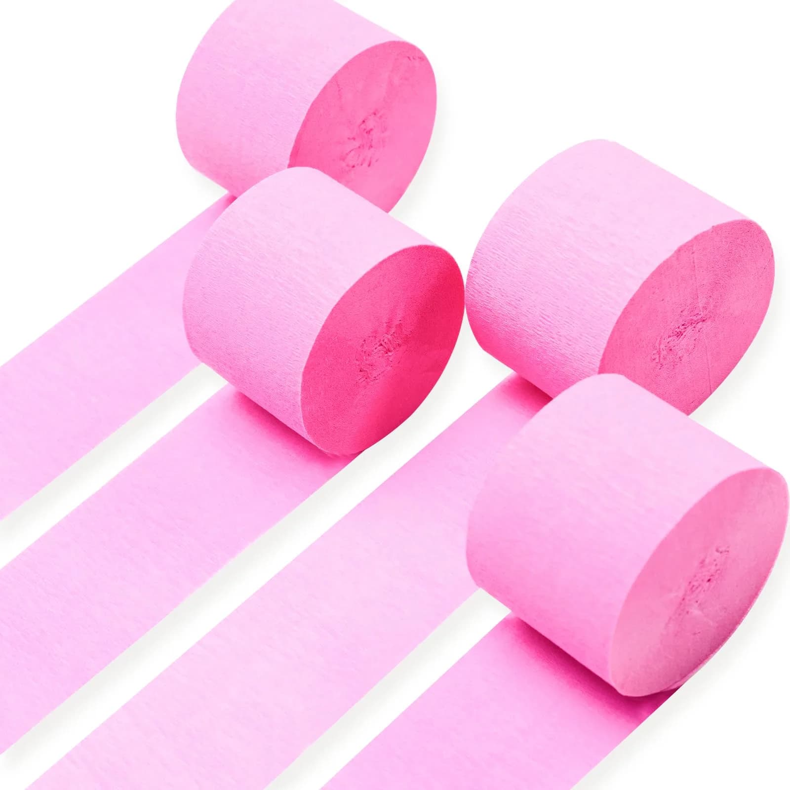 PartyWoo Light Pink Crepe Paper Streamers 4 Rolls, 328 FT Total | FSC-Certified Paper for Parties & Crafts