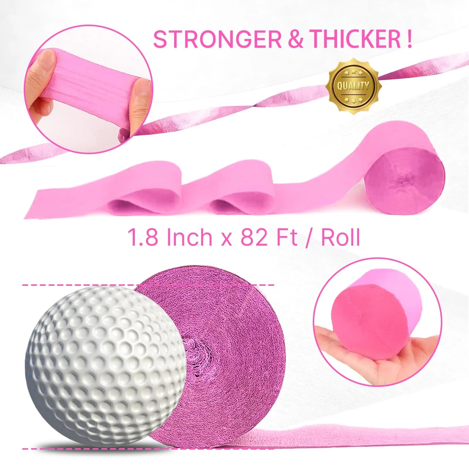 PartyWoo Light Pink Crepe Paper Streamers 4 Rolls, 328 FT Total | FSC-Certified Paper for Parties & Crafts - view 6