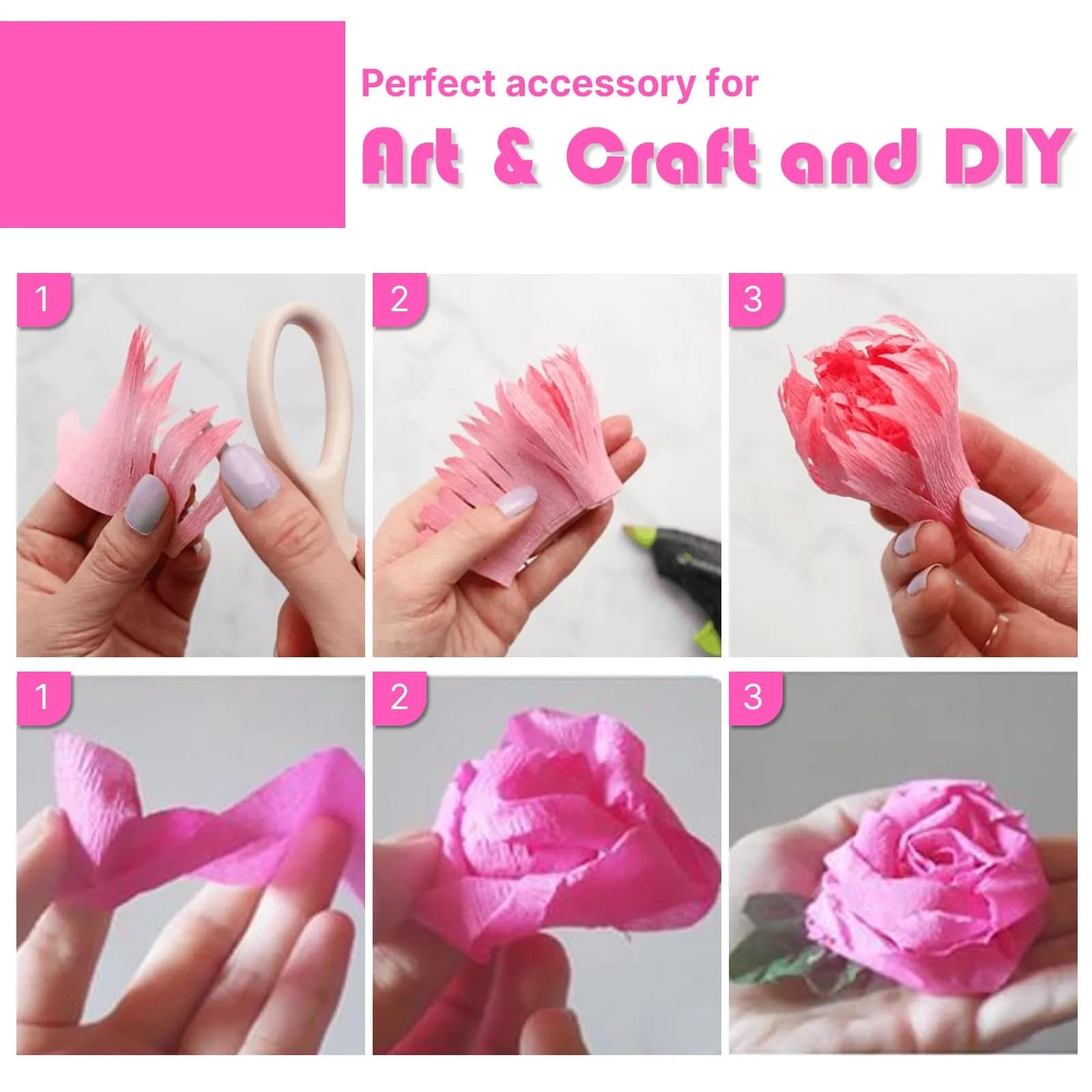 PartyWoo Pink Crepe Paper Streamers 4 Rolls (984 FT Total) | FSC-Certified Paper for Parties - view 4