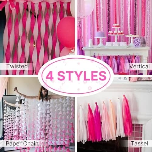 PartyWoo Pink Crepe Paper Streamers 4 Rolls (984 FT Total) | FSC-Certified Paper for Parties thumbnail 5