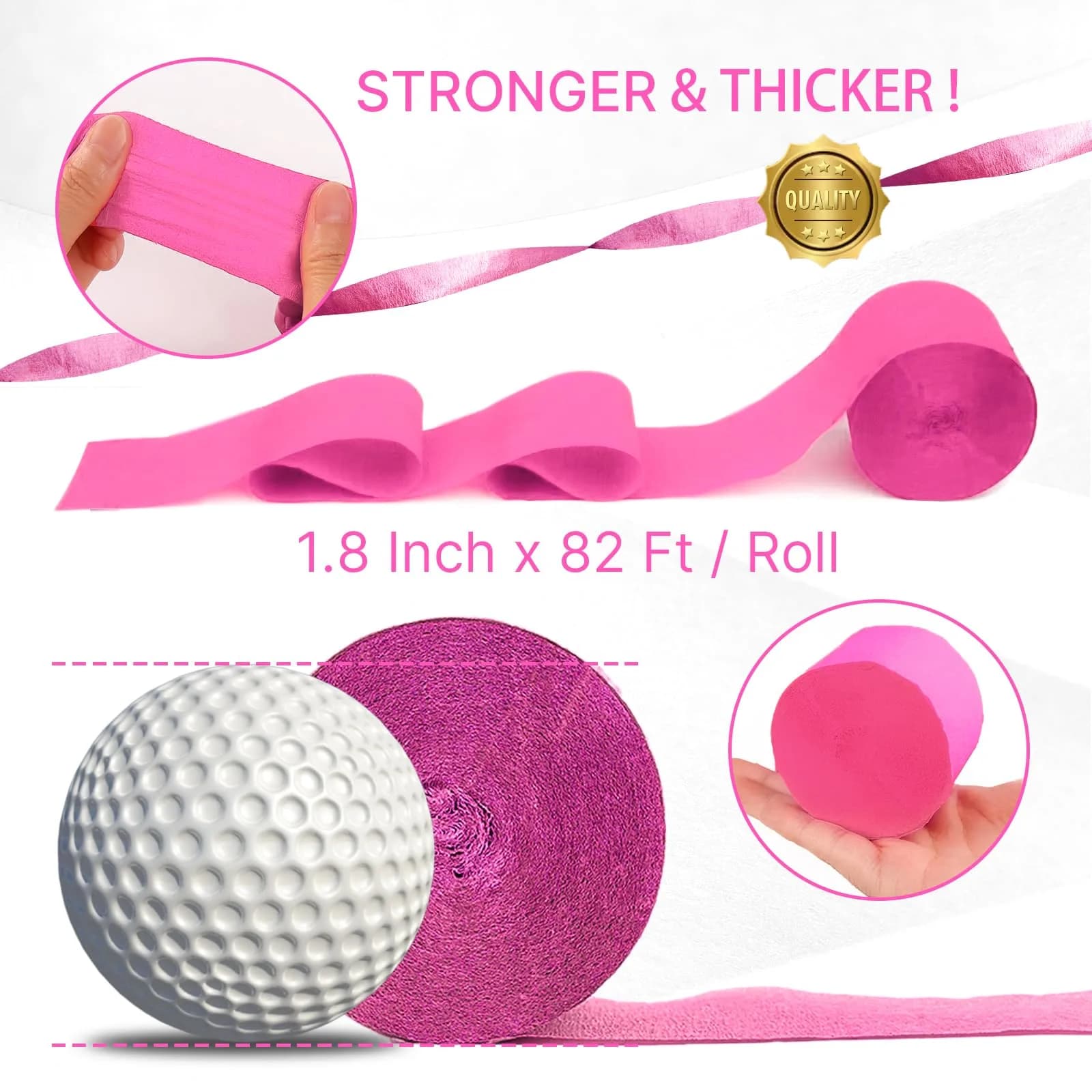PartyWoo Pink Crepe Paper Streamers 4 Rolls (984 FT Total) | FSC-Certified Paper for Parties - view 6