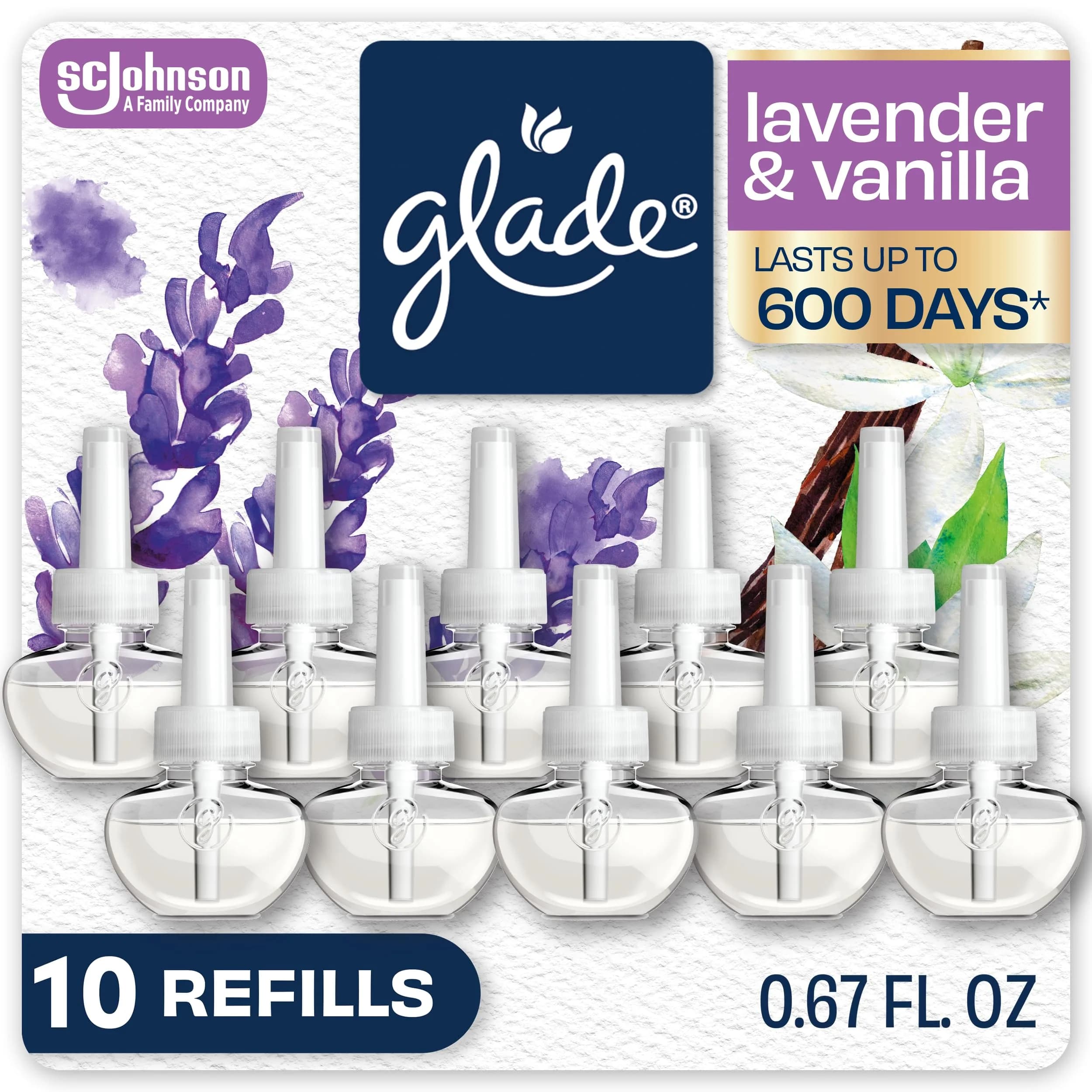 Glade PlugIns Refills Air Freshener Lavender & Vanilla 6.7 Fl Oz (200ml) | Scented with Essential Oils for Home & Bathroom - main product image