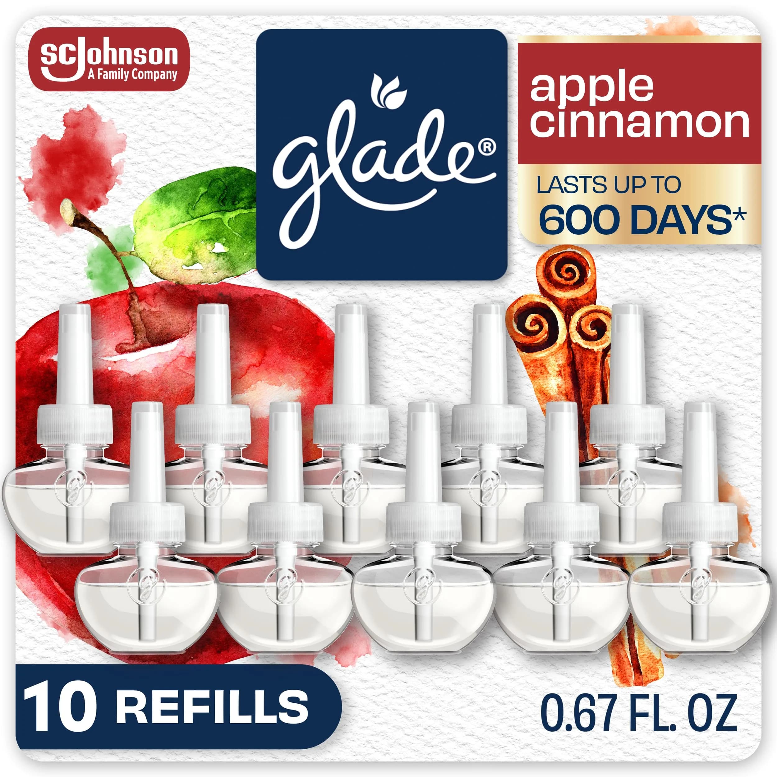 Glade PlugIns Refills Air Freshener, Apple Cinnamon Scent, 6.7 Fl Oz (Pack of 1) | Essential Oils for Home & Bathroom - main product image