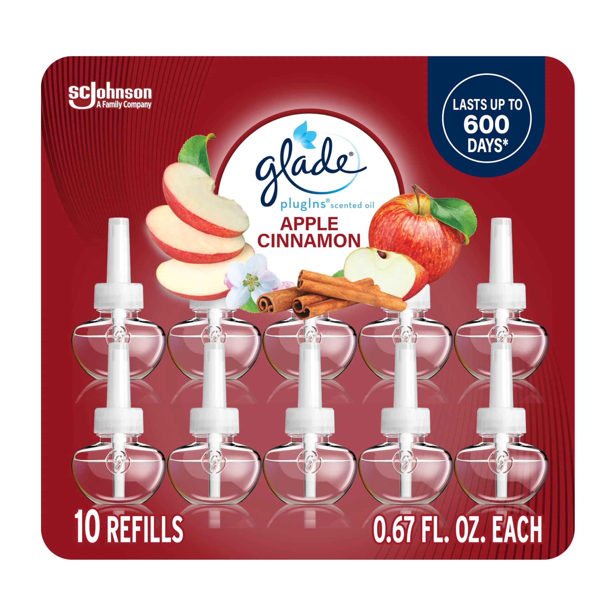 Glade Plugins Refills Air Freshener, Sky & Sea Salt Scented Oil (10 Count, 20ml (0.67 Fl Oz) Each) — Apple Cinnamon