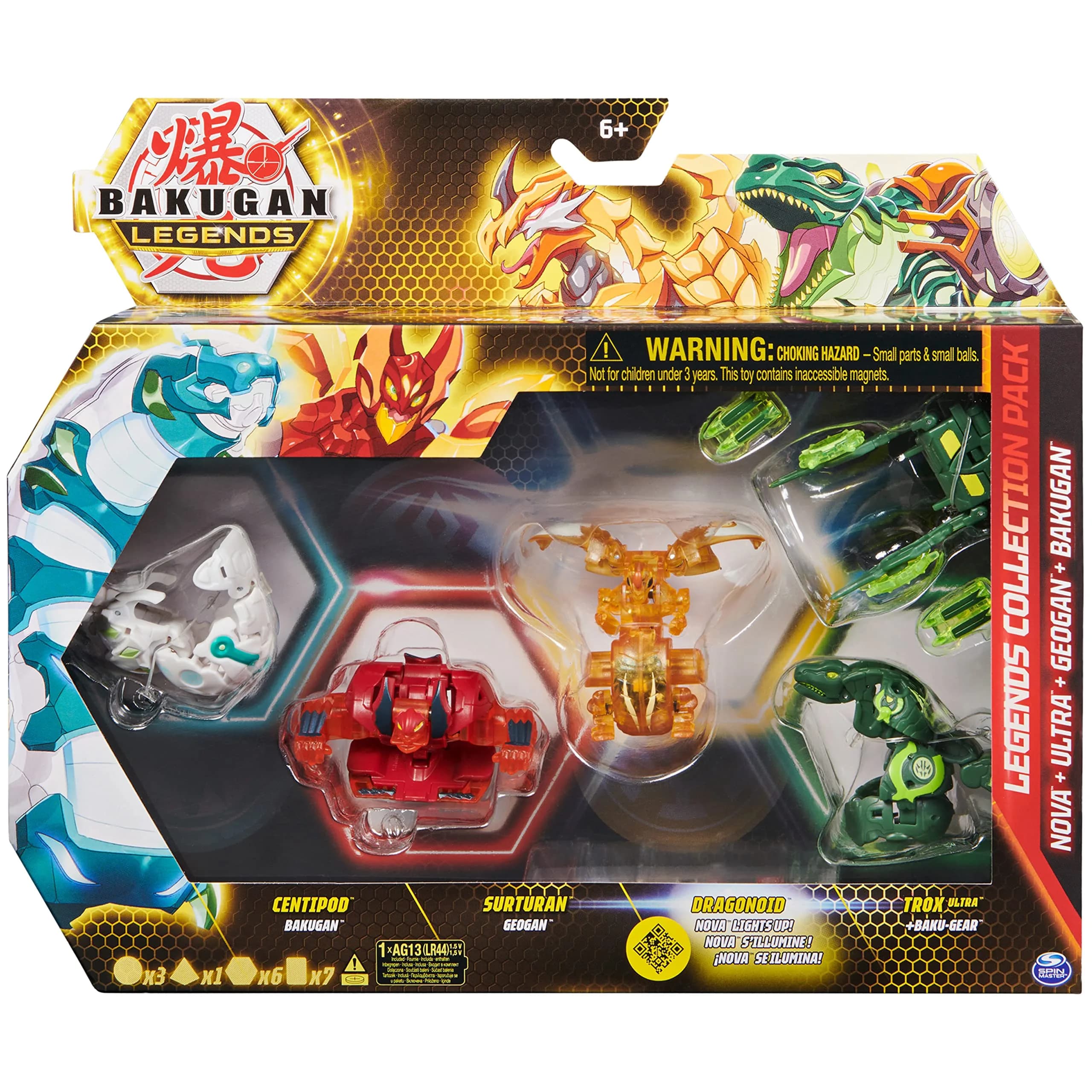 Bakugan Legends Collection Pack 4-Pack with Nova, Ultra, Geogan, Dragonoid Nova, Trox Ultra, and 6 BakuCores | ASTM-Tested Toy Figure - main product image