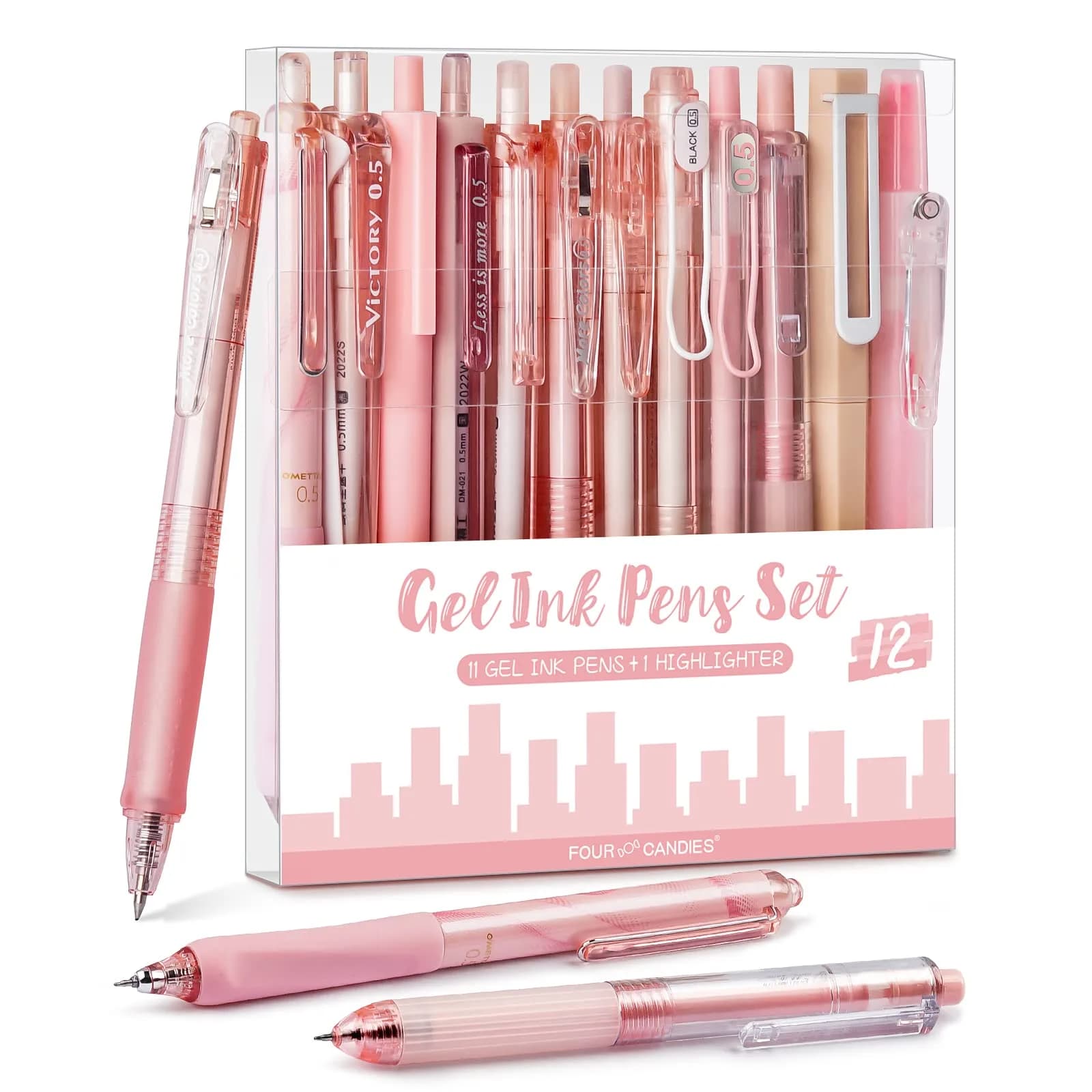 Four Candies Cute Pink Pens, Black Gel Ink, Rose - 12ct, 0.5mm Fine Point | Smooth Writing Instrument - main product image