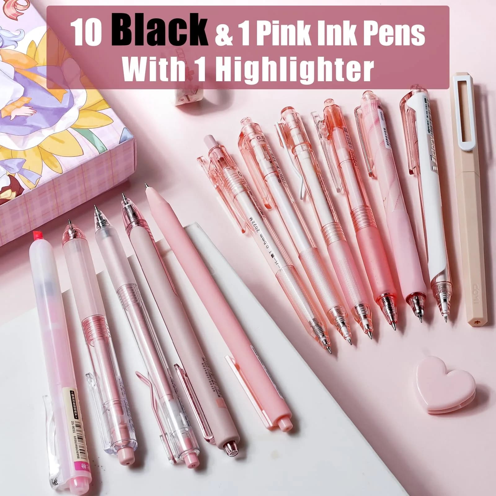 Four Candies Cute Pink Pens, Black Gel Ink, Rose - 12ct, 0.5mm Fine Point | Smooth Writing Instrument - view 2